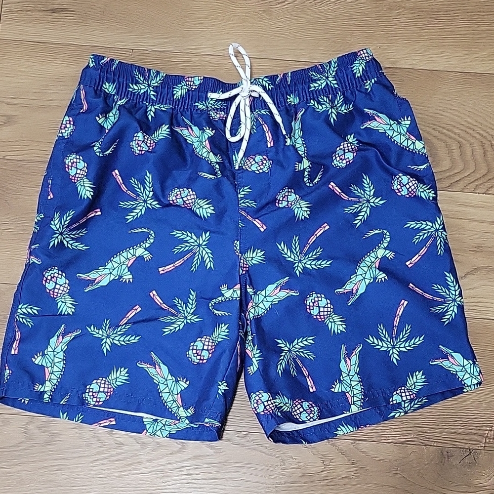 Blue Alligator Print Swim Shorts